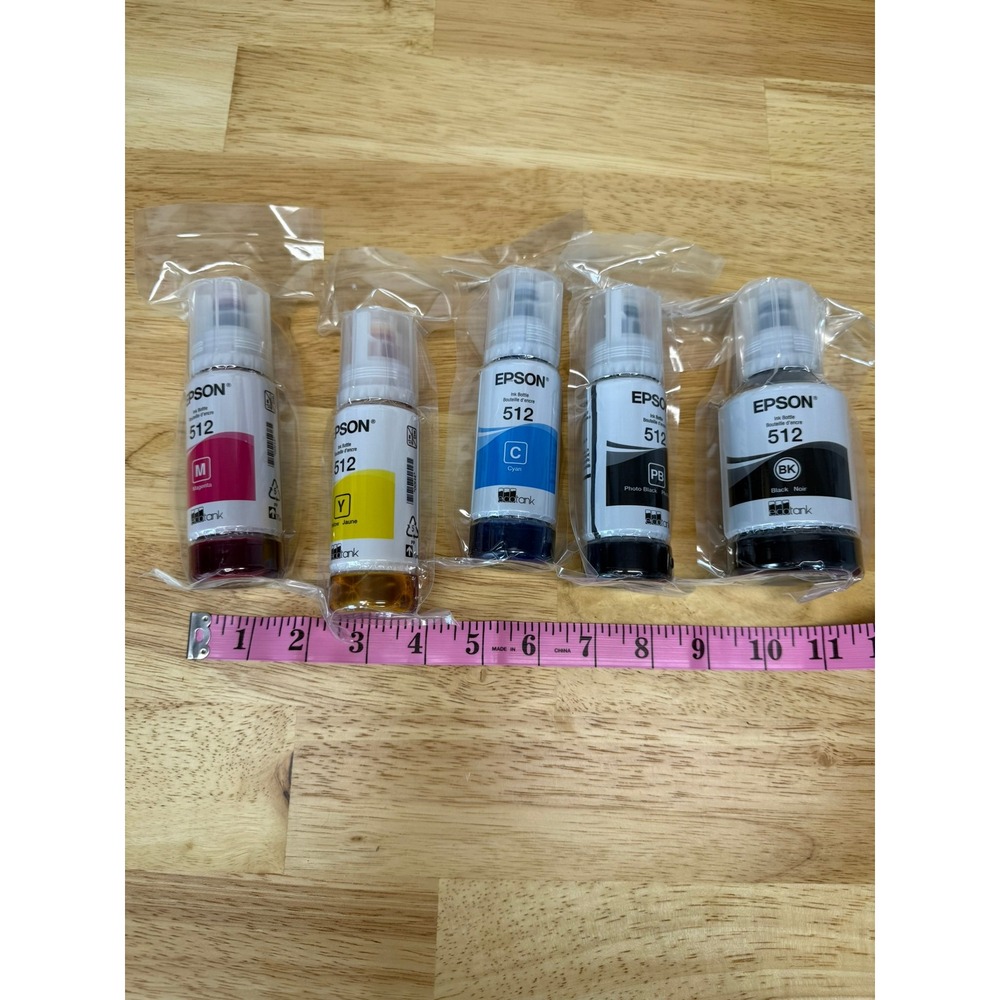 Epson 512 EcoTank Ink Bottles Set of 5 Black Photo Black Cyan Magenta Yellow - Picture 1 of 3